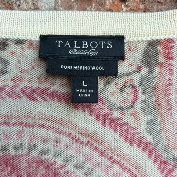 Talbots Pure Merino Wool Cardigan 3/4 Sleeve Burnt Orange Paisley - Picture 2 of 8